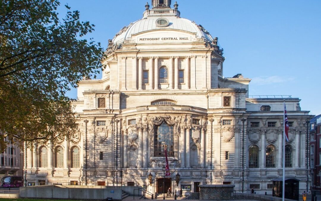 Early morning external shot of London conference venue Central Hall Westminster