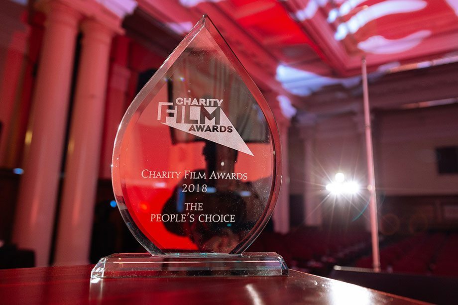 Close up of a charity film award from 2018