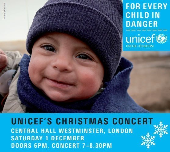 Poster for unicef's Christmas concert 2018 at London concert venue