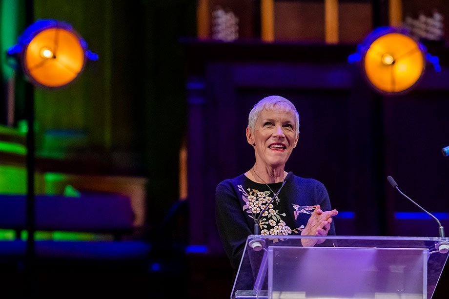 Annie Lennox on stage at the #March4Women's rally 2019 at Central Hall Westminster