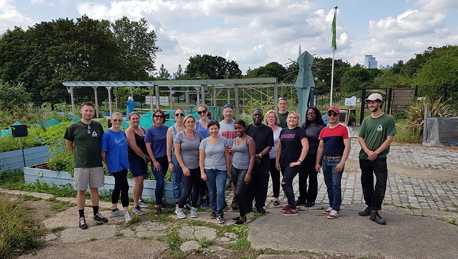 Team shot in allotment garden outside of the city